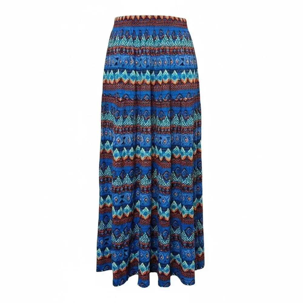 EUC New Directions Women’s Multi Color Blue Zig Zag Stripe Maxi Skirt - Size M
